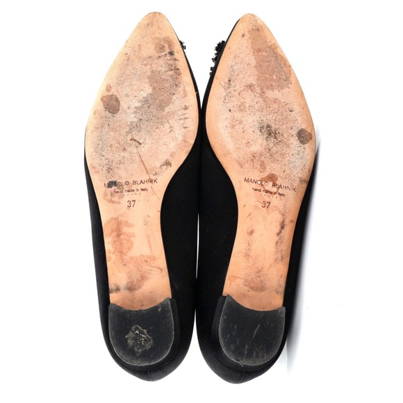 Manolo Blahnik Hangisi Crystal-Buckle Satin Flat in great preowned conditions - Picture 4 of 4